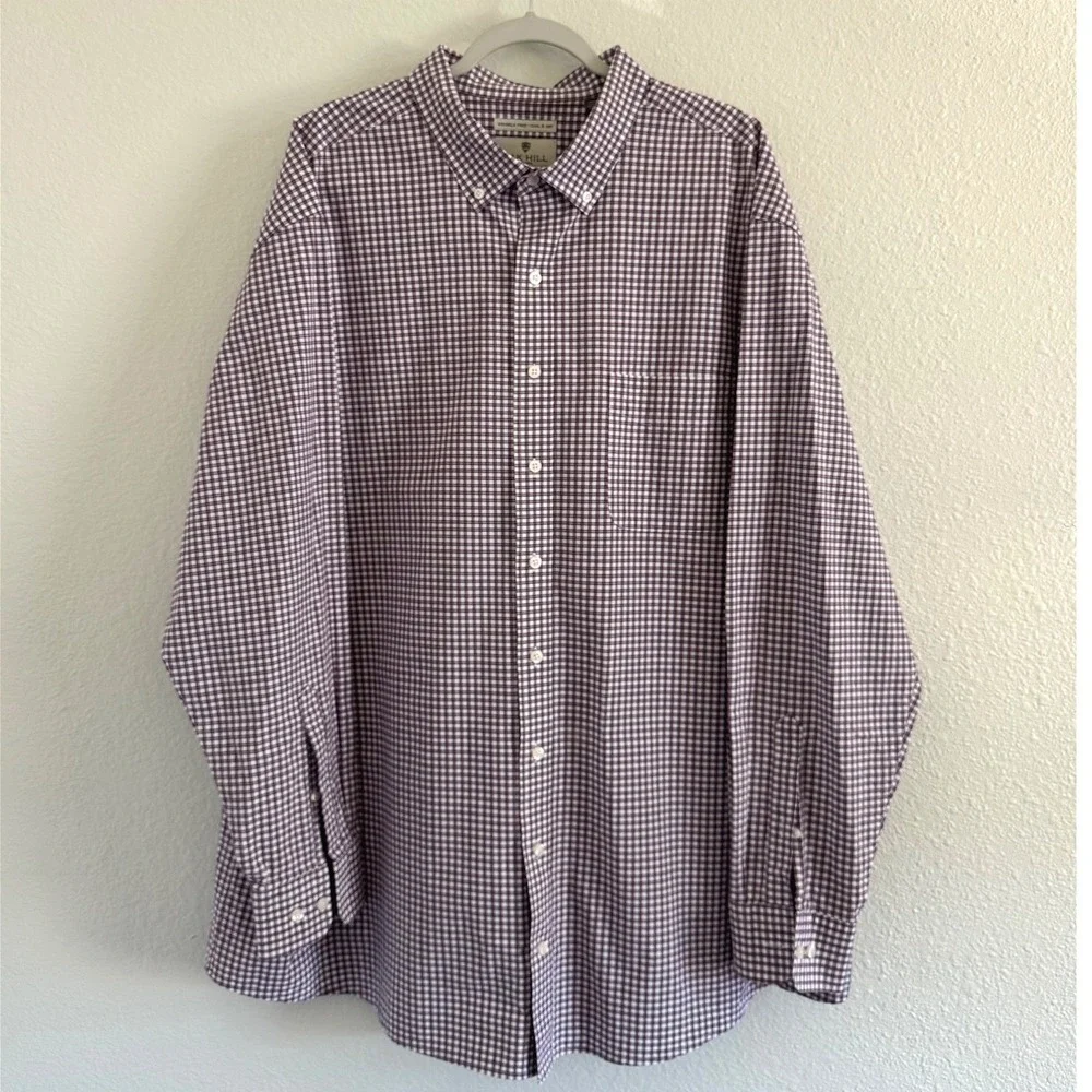 Oak Hill‎ Mens 2XLT Purple Gingham Plaid Button Down Shirt Wrinkle Free Cool Dry